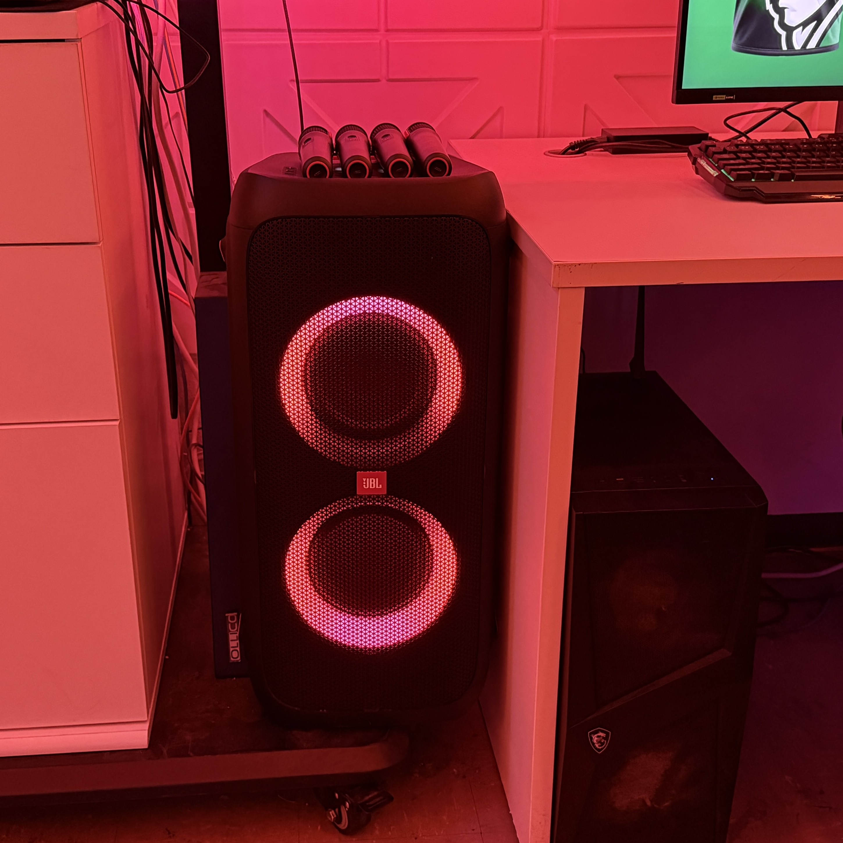JBL party speaker with wireless microphones