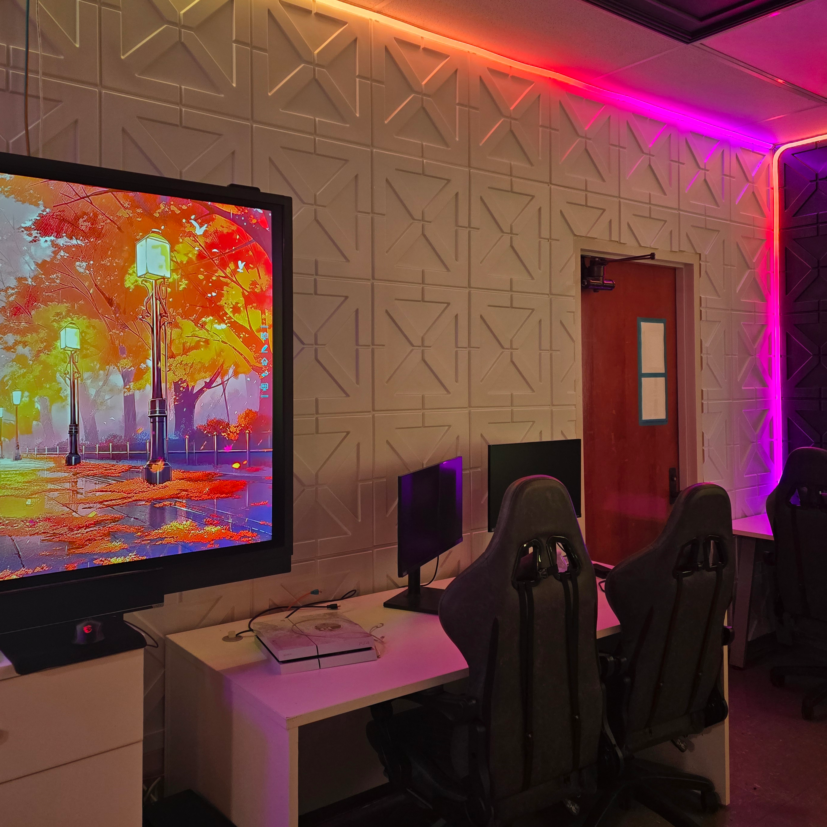 Lab night-mode view with multiple monitors
